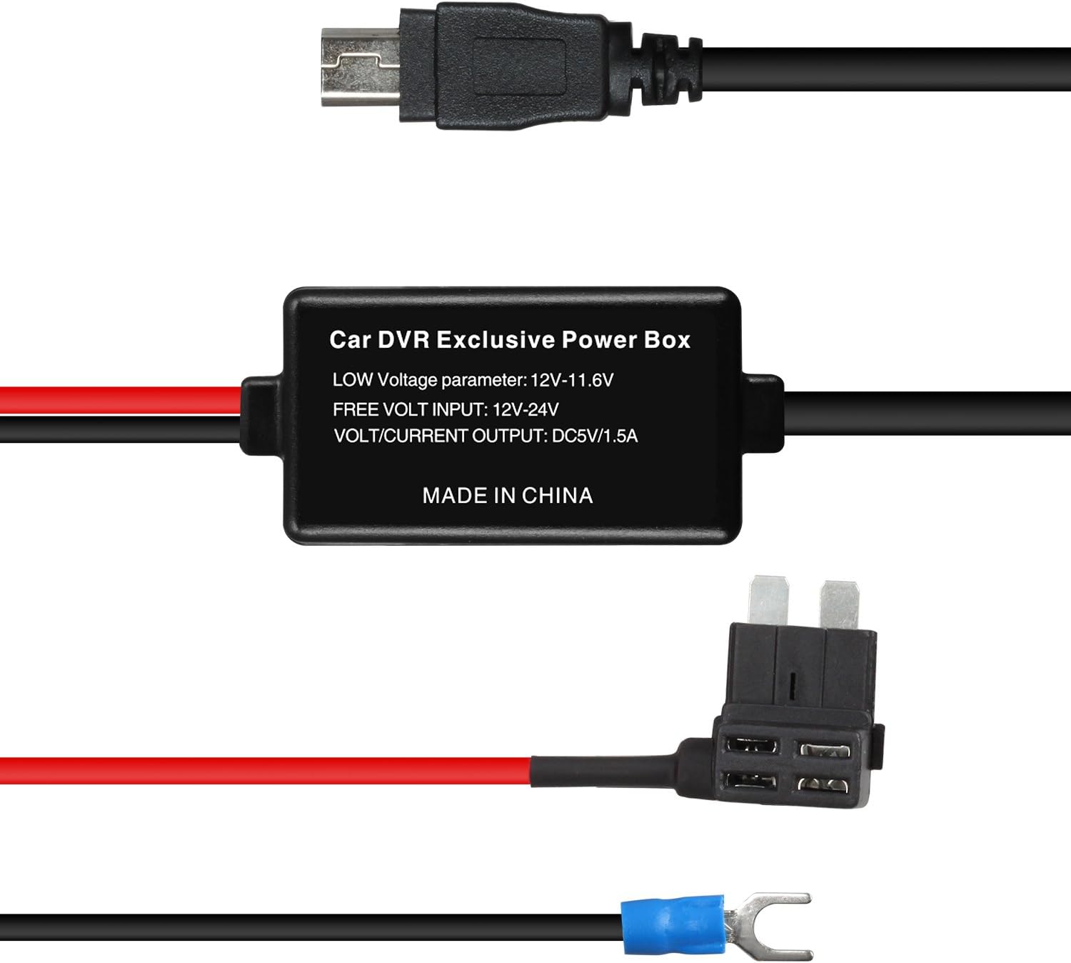 AUTO-VOX Dash Cam Hardwire Kit ATO Fuse Regular (Medium) Fuse Adapter Kit - 12V to 5V for Dash Cam M6 D2 D2 Pro G1W M3 & All Mini USB Dashboard Camera Car DVR Power Supply - 12.47ft