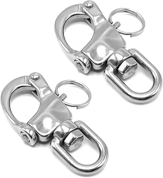 2 PCS Swivel Eye Snap Shackle الإفراج السريع Bail Rigging Sailing Boat 316 الفولاذ المقاوم للصدأ Marine Clips Silver