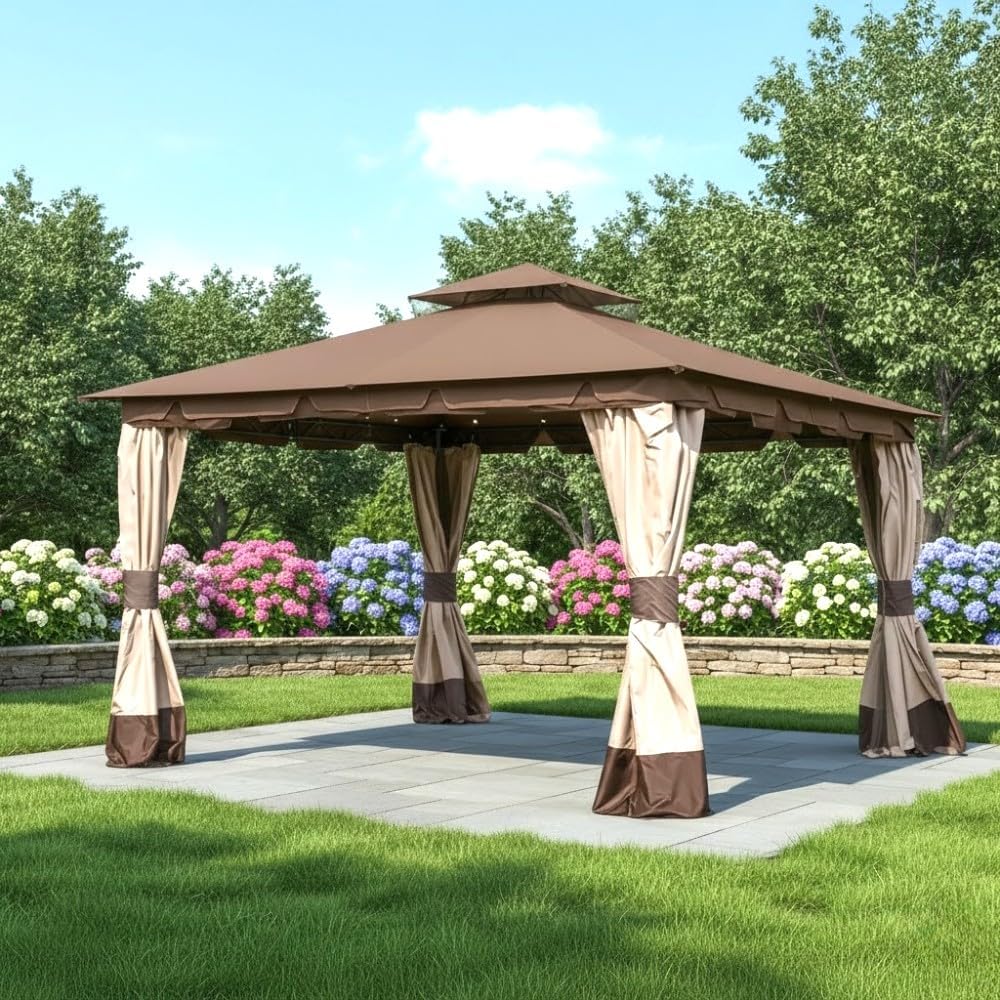 Garden Winds Reinforced Replacement Canopy Top Cover Compatible with The L-GZ215PST-4 Monterey 10’ x 12’ Gazebo – Classic Brown, RipLock 350