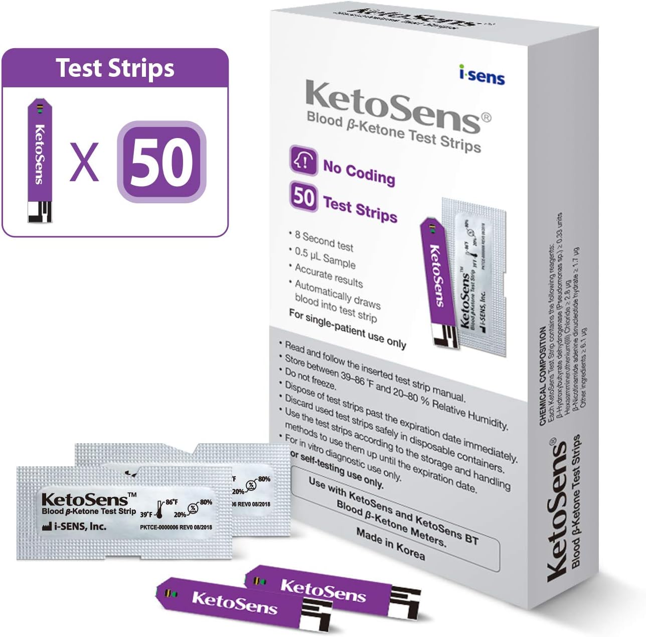 KetoSens Blood Ketone Test Strips - Ideal for The Keto Diet and Ketosis Monitoring - Includes 50 Test Strips…