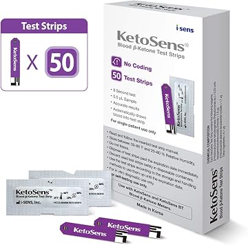 KetoSens Blood Ketone Test Strips - Ideal for The Keto Diet and Ketosis Monitoring - Includes 50 Test Strips...