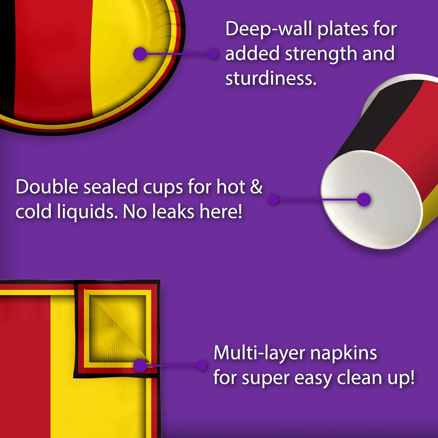 Germany German Flag Birthday Party Supplies Set Plates Napkins Cups Tableware Kit for 16 - Image 5