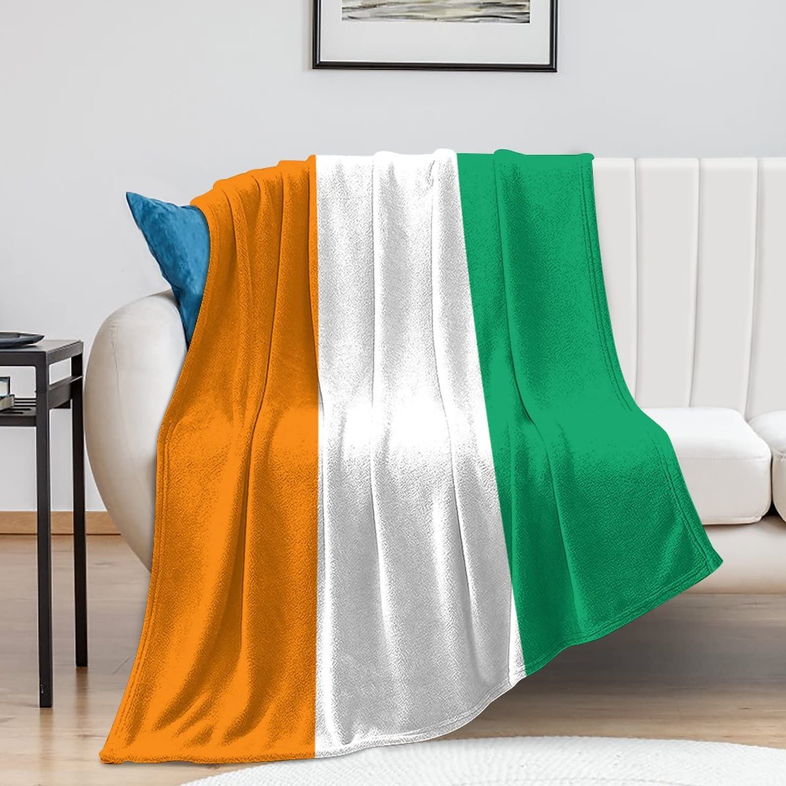 Couverture drapeau Côte d'Ivoire en peluche douce 150x200 cm pour canapé et lit