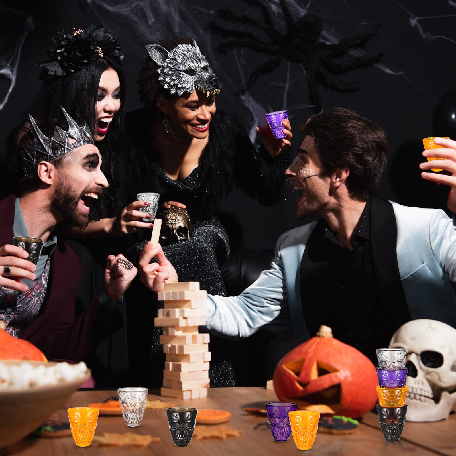 Dandat Halloween Totenkopf Glasbecher – 4 Stück, 680 Ml, Klares Glas Für Cocktail, Whisky, Party