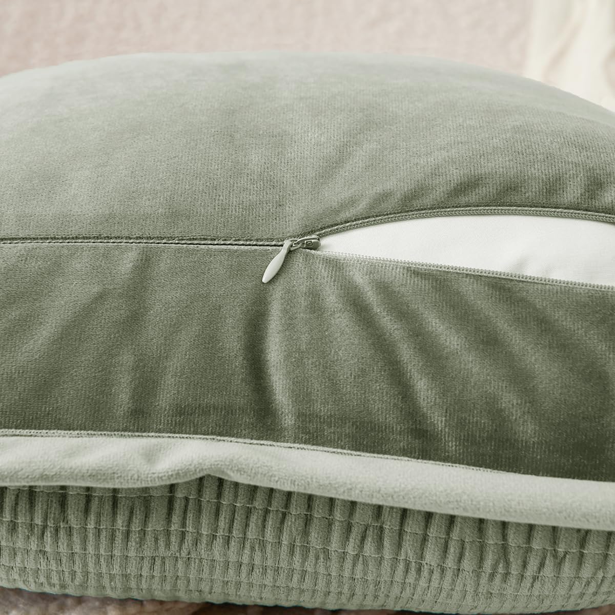 1 Piece 24x24 Pillow Cover Striped Euro Sham Velvet Army Green Pillow Covers Decorative Square Cushion Covers Soft Texture Euro Shams for Couch Bed Living Room