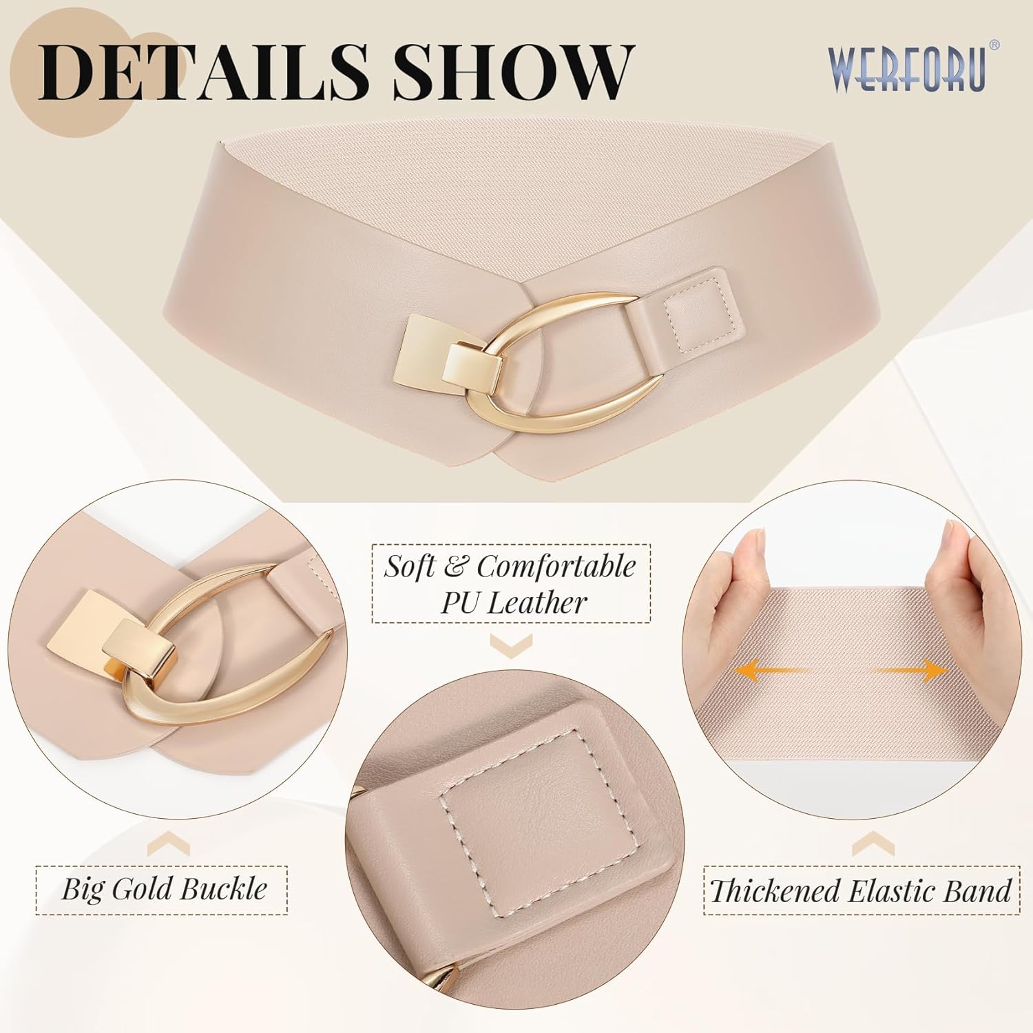 WERFORU Women Wide Elastic Belt Women Fashion Wide Belt with Gold Buckle Ladie Thick Waistbelt for Dresses - Image 5