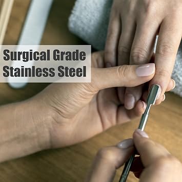 Pro Cuticle Pusher with 2 Ends - Stainless Steel Manicure Tool Sharp Edge Spoon Shaped Double Ended (Pack of 5)