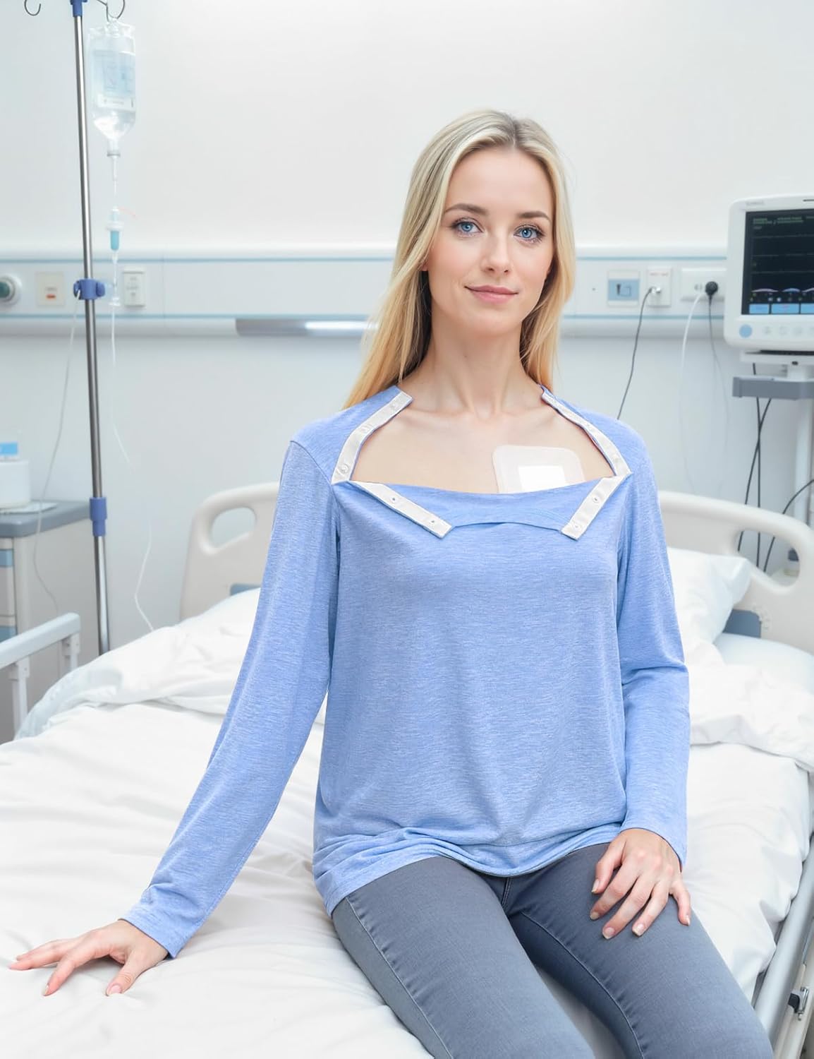 Chemo Port Shirts for Women Long Sleeves Post Shoulder Surgery Recovery Shirts Snap Off Chemotherapy Short Sleeve Clothing - Image 4