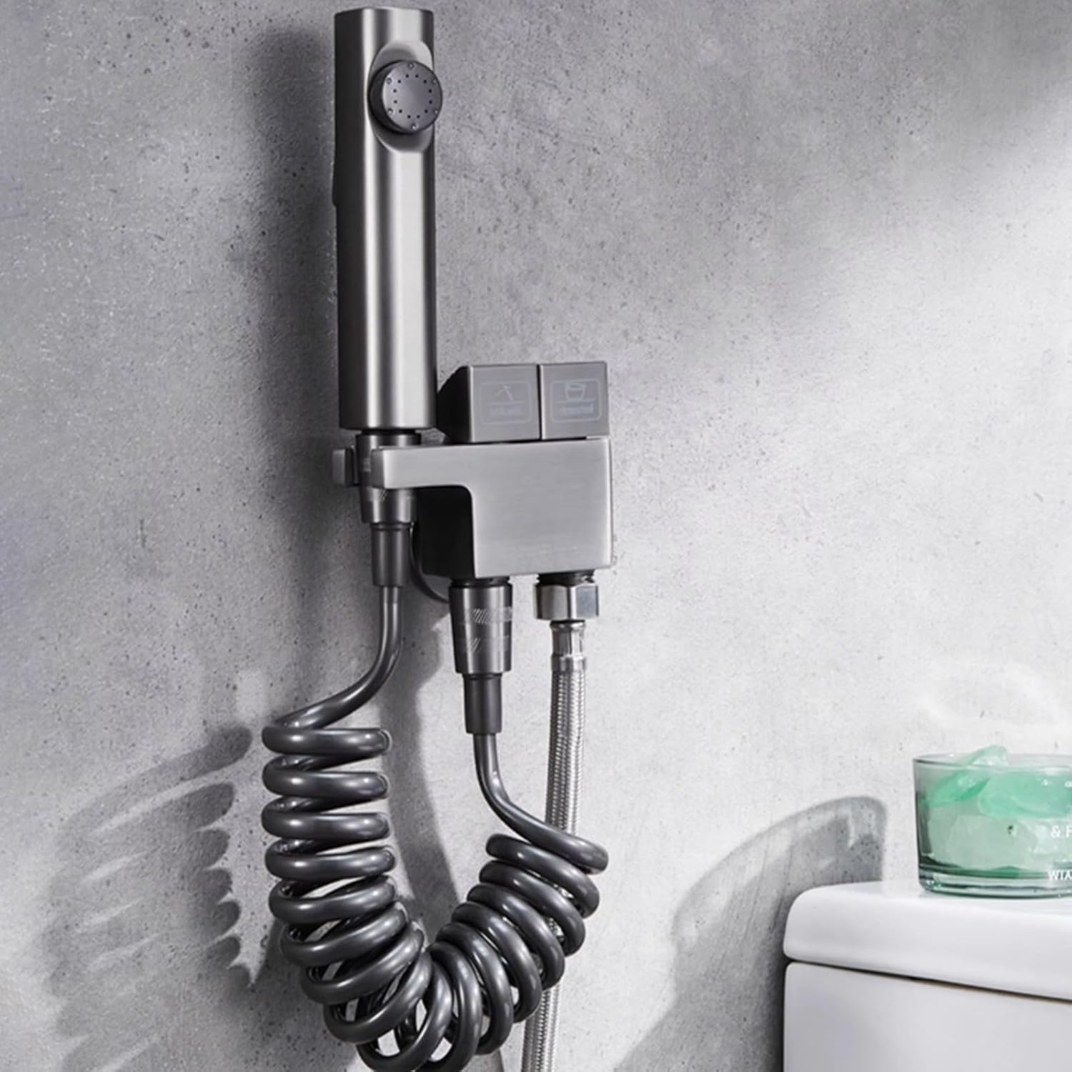 Handheld Bidet Sprayer for Toilet, Piano Key Water Outlet Switch Bathroom Bidet Sprayer Set, Baby Cloth Diaper Sprayer with One-in-Two-Out Angle Valve and PVC Shower Hose