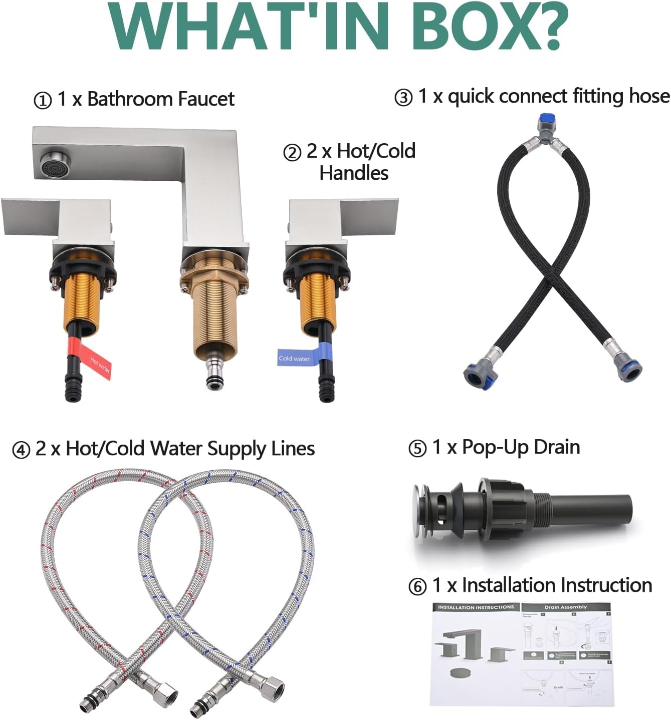 Bathroom Faucet 3 Hole, 8 Inch Widespread Bathroom Sink Faucets, 2 Handle Bathroom Faucets for Sink, Modern Rv Lavatory Vanity Faucet with Pop Up Drain and Supply Hoses, Brushed Nickel