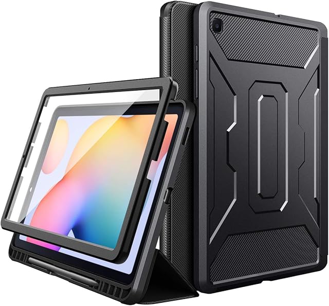 MoKo Case Fit Samsung Galaxy Tab S6 Lite 10.4 2022 (SM-P613/P619) & 2020 (SM-P610/P615), [Built-in Screen Protector] Full-Body Trifold Stand Cover Case with Auto Sleep/Wake & Pencil Holder - Black