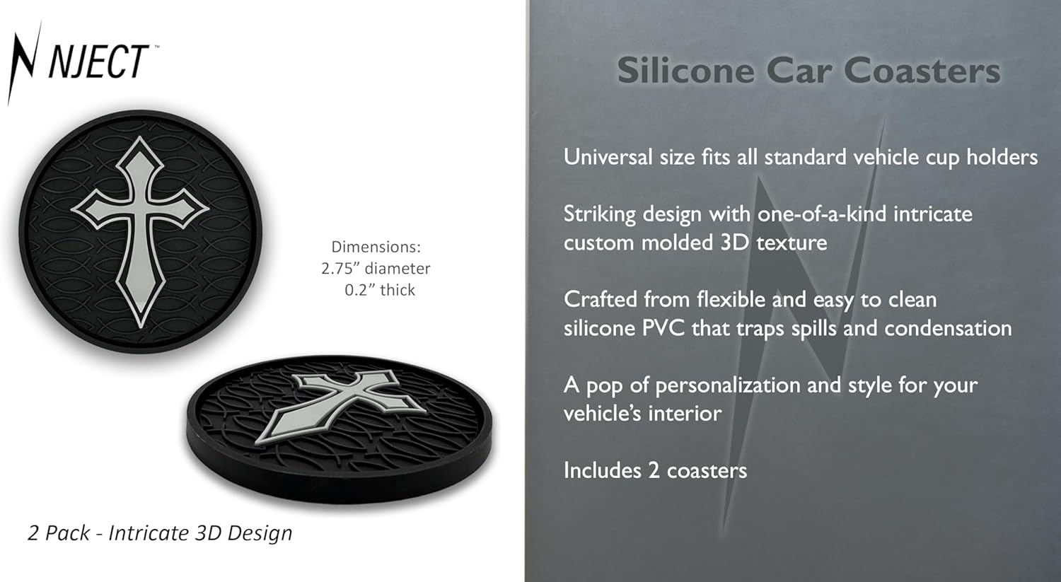 Christian Cross (Pointed Gothic) with Textured 3D Fish Automotive Religious Silicone Coasters (2.75" Diameter) | Universal Fit for All Cars, Trucks, SUVs & More | Non-Slip Durable | Set of 2 - Image 4