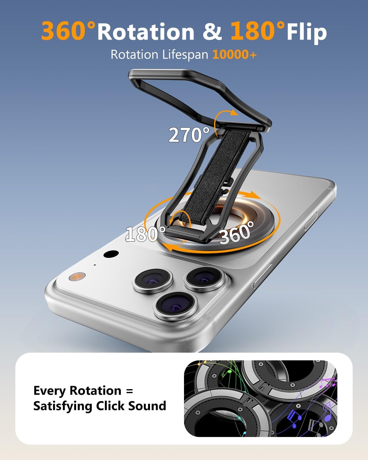 for Magsafe Phone Grip, 6-in-1 Magnetic Phone Holder for Magsafe Kickstand, 360° Rotation Phone Ring Holder with Elastic Strap, Compatible with iPhone 17/16/15/14/13/12 Series & Android