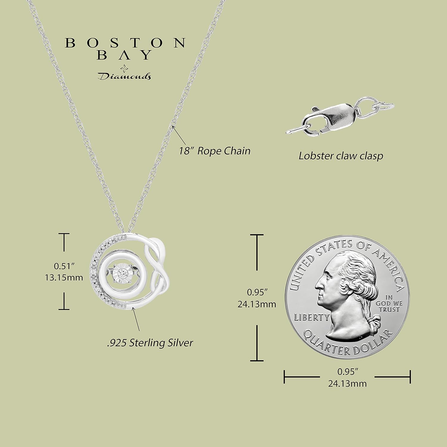 Boston Bay Diamonds Sterling Silver Diamond Pendant with 18" Chain