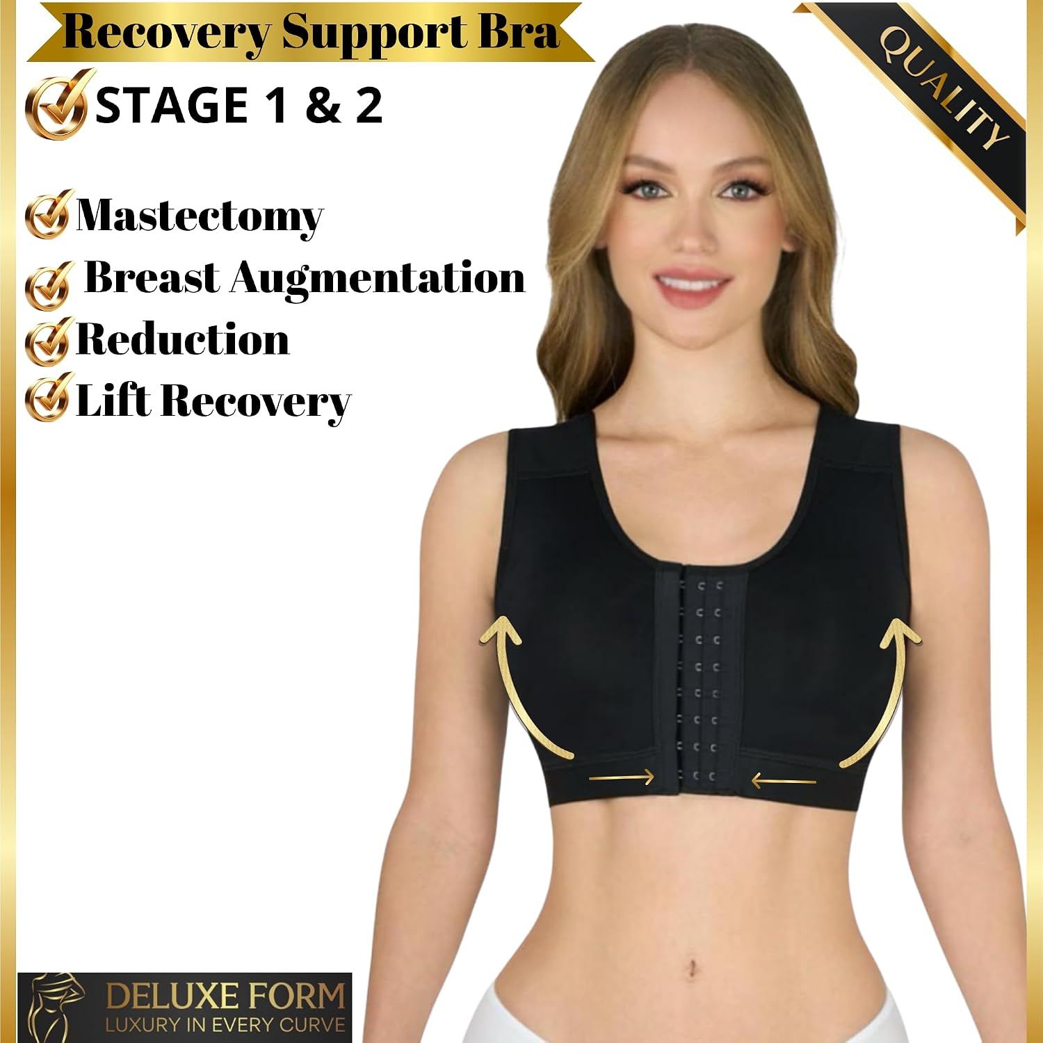 Post Surgical Bra Front Closure Compression Bra for Breast Augmentation Recovery Women