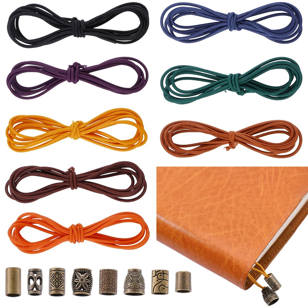 CRASPIRE 16Pcs 8.8 Yard Elastic Bands for TN Traveler Notebook Polyester Stretch Rubber Cords Replacement with 8 Decorative Toggles DIY Repair Kit Insert Refill for Leather Journal Bookmark Making