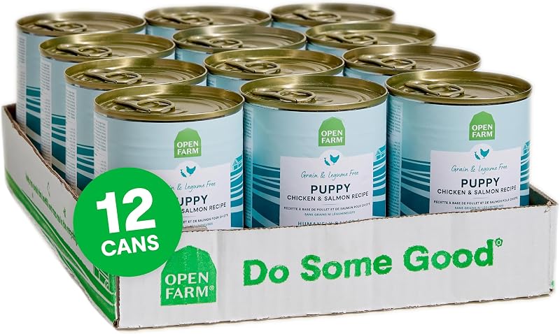 Ração úmida para filhotes de cães Open Farm, patê de frango e salmão, 354 g – Pacote com 12 latas