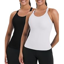 Womens 2 Pack Tank Tops with Built in Bra, Adjustable Racerback Yoga