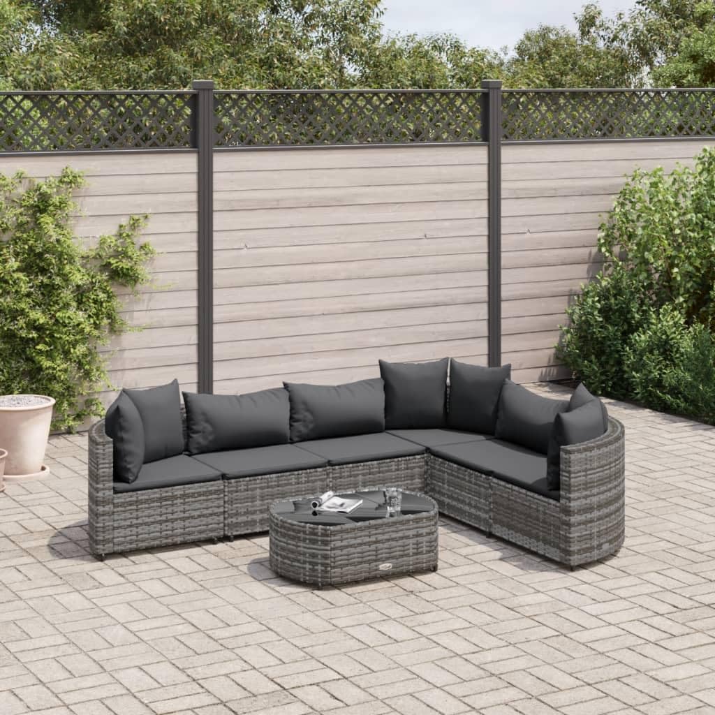 Homgoday Juego de sofá cama de salón y sofá, juego de sofá moderno para exterior de jardín, exterior, mobiliario, juego de sofás de jardín de 7 piezas con cojines grises de ratán sintético, modelo