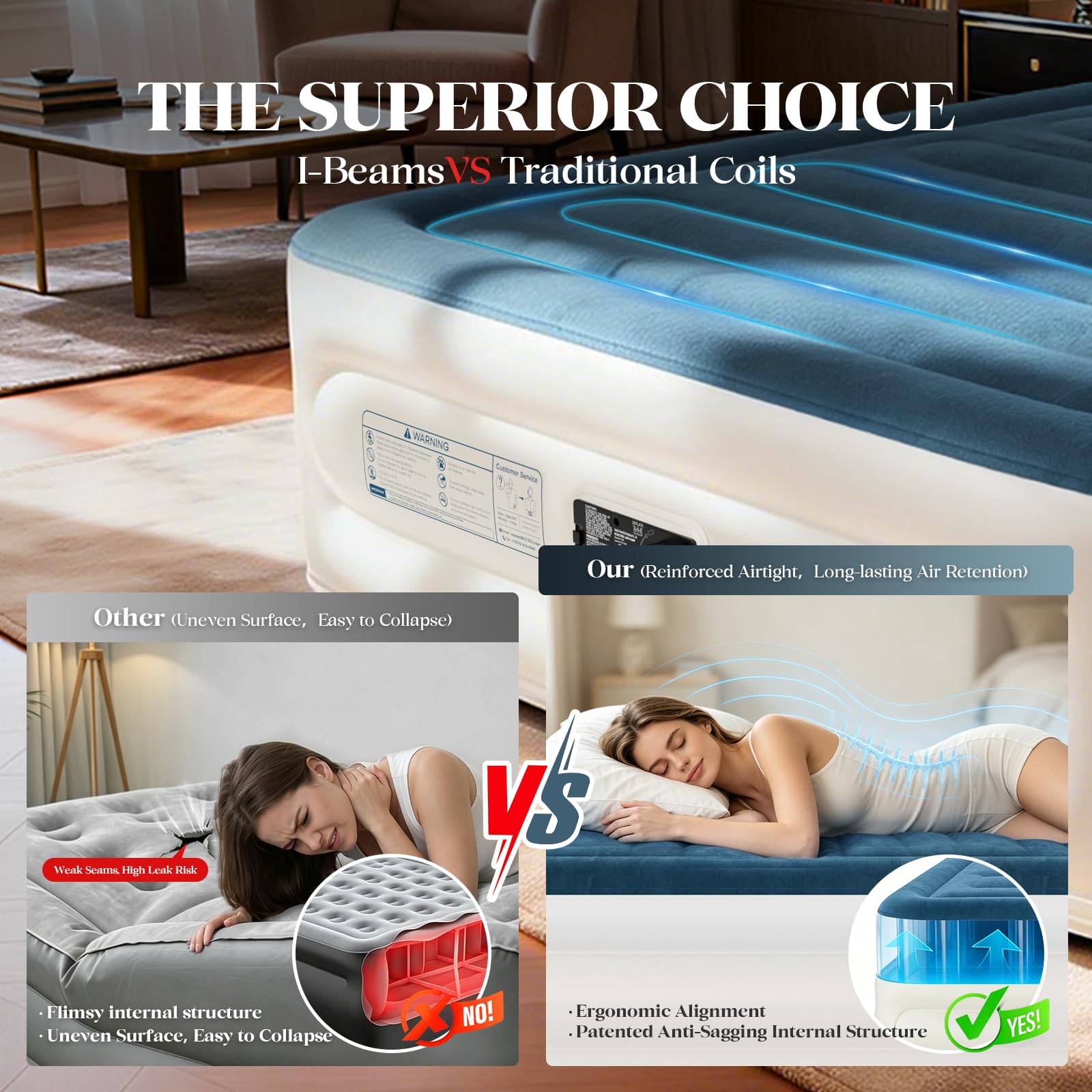 Queen Air Mattress with Built-in Pump,Fast & Easy Inflation/Deflation Inflatable Mattress, Foldable Blow Up Mattress with Storage Bag, Inflatable Bed for Home, Camping & Guests