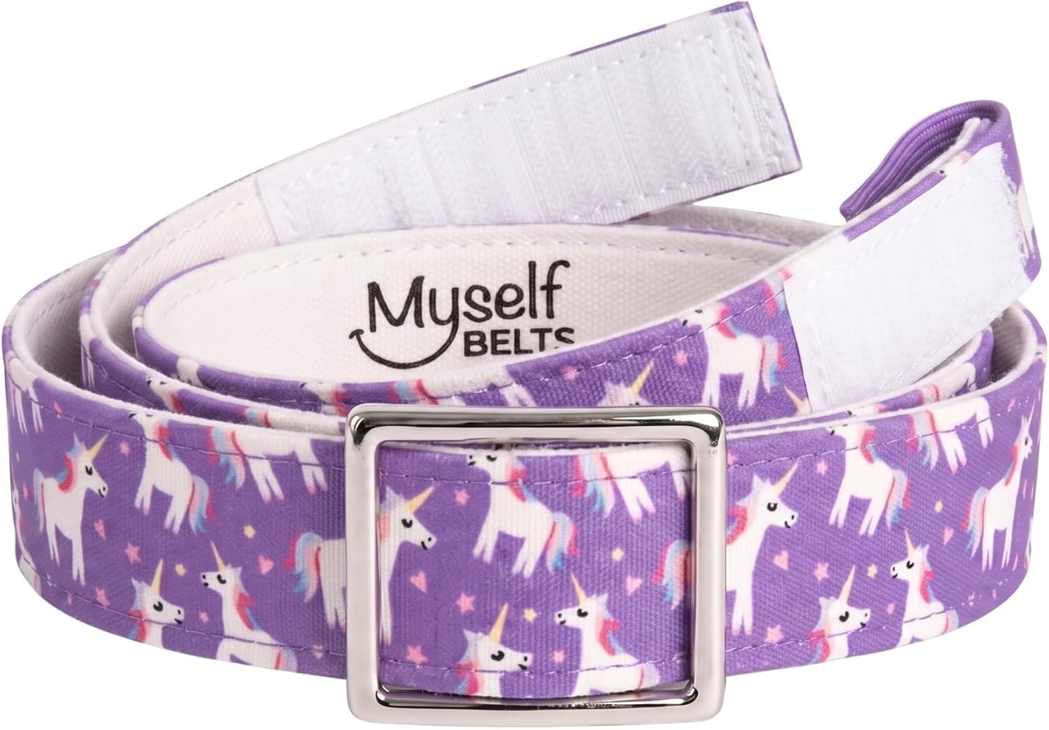 Myself Belts Kids One Hand Belt Ages 2–12 | Girls Canvas Style Options | Adjustable Hook & Loop Closure and Decorative Buckle