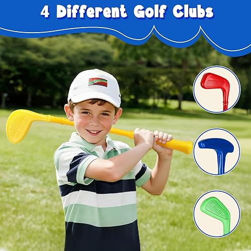 Miniatura 5 de SUPER JOY Juego de golf para niños pequeños, carrito de golf para niños con 4 palos y 8 bolas, juguetes de golf para interiores y exteriores, para