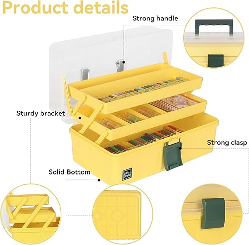 Miniatura 10 de WEWLINE Caja de almacenamiento de plástico de 3 capas para manualidades domésticas, organizador con asa, contenedor de almacenamiento portátil