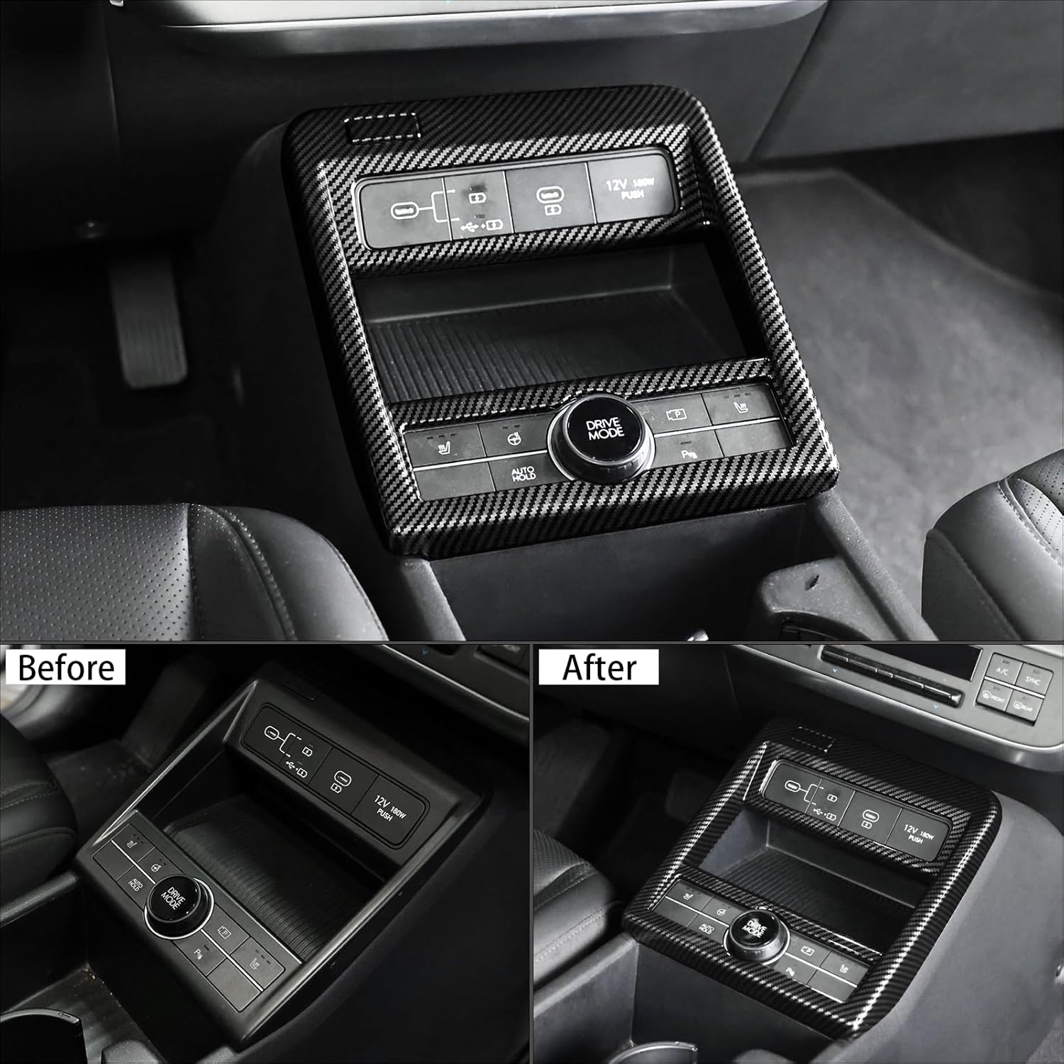 ABS Car Central Control Gear Panel Cover Center Console Gear Shift Panel Protective Cover Trim Compatible with Hyundai Kona 2024 SX2 Accessories (Carbon Fiber Style)