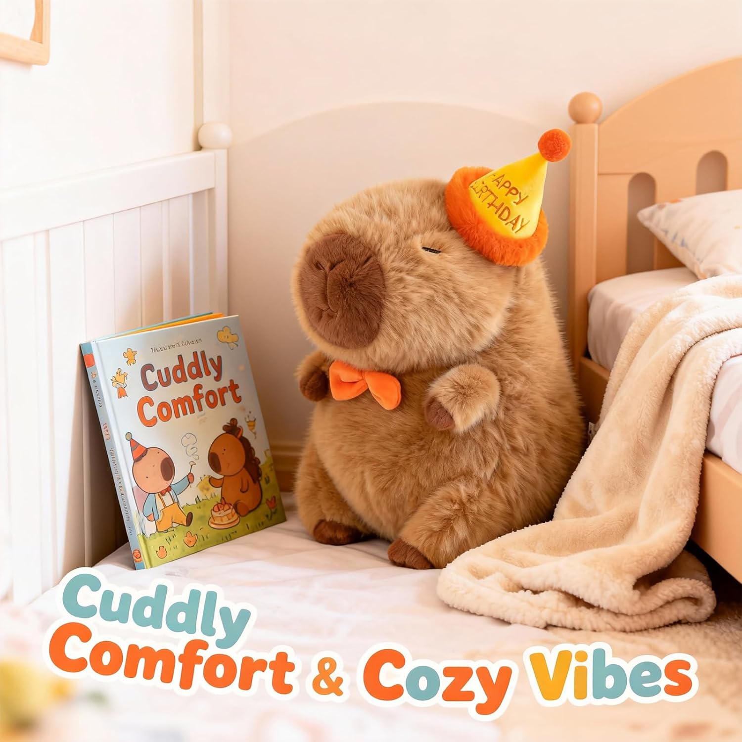 Capybara Plush with Birthday Hat, Kawaii Capybara Doll Stuffed Birthday Gifts Party Decoration, Cute Plush Toy for Girls Cartoon Fans