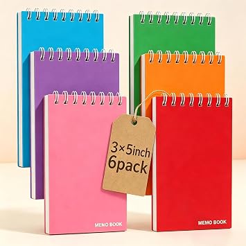 Koogel 6Pack Pocket Notebooks 3x5 Inch, Mini Top Bound Spiral Notepads | Small College Ruled Memo Pads, 50 Sheets Each, Colorful Small Notebooks for School, College, Office, Nurse, Work, Notes