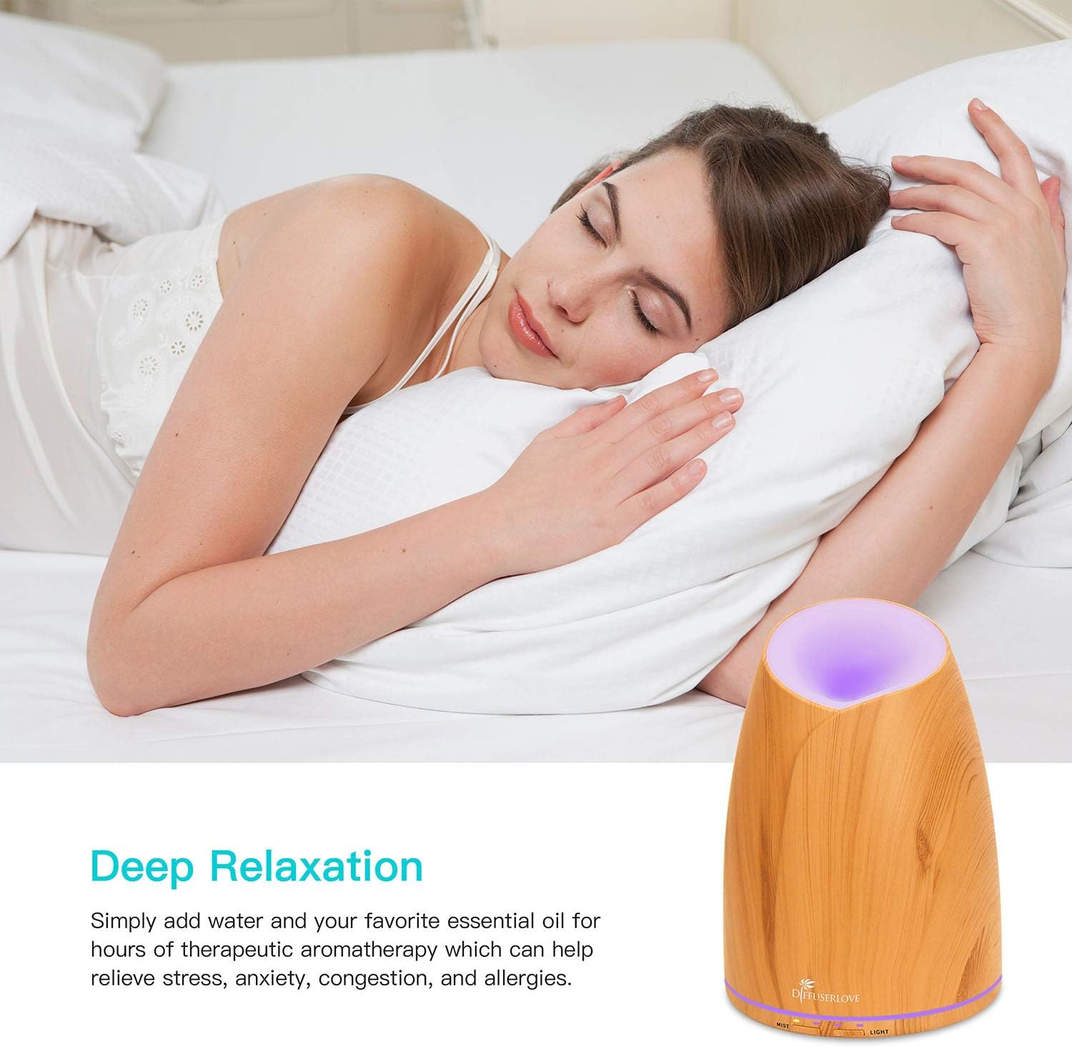 Diffuserlove Essential Oil Diffuser 500ml Wood Grain Remote Control Ultrasonic Cool Mist Humidifier Diffuser for Essential Oils Waterless Auto Shut-Off for Bedroom Office