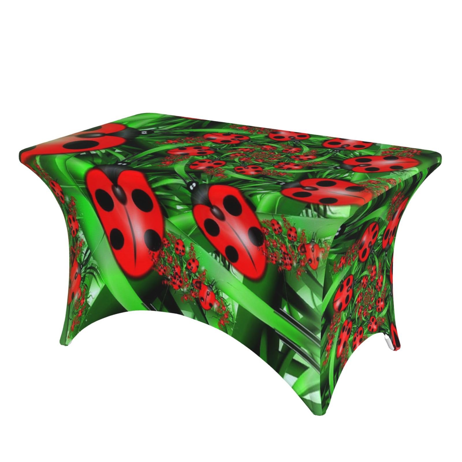 Dcehgew Red Ladybug 4Ft Spandex Rectangular Table Cloth, Printed Fitted Elastic Tablecloths Washable Table Cover For Event, Wedding, Banquet & Party