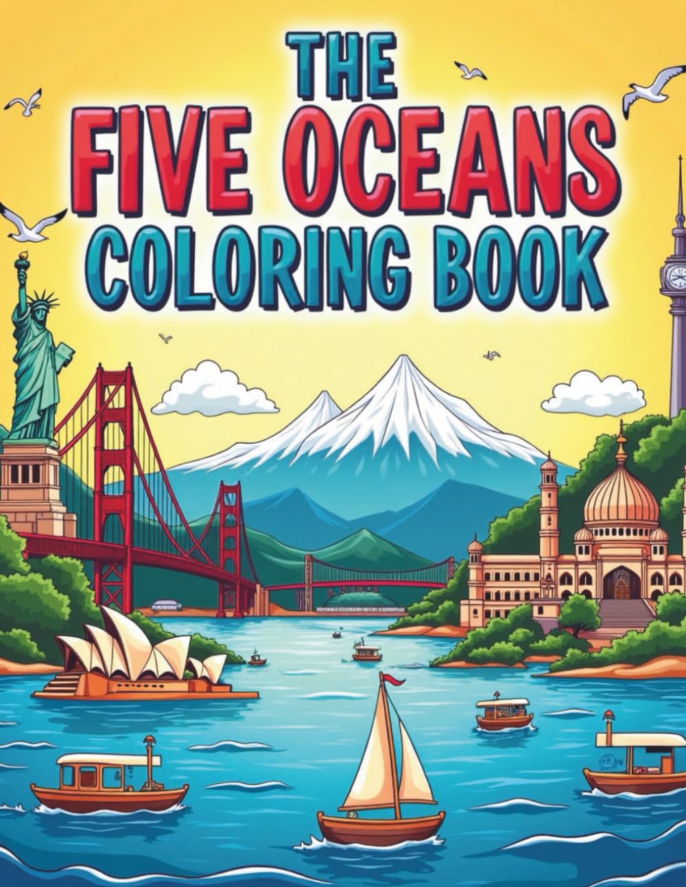 The Five Oceans Coloring Book: Countries and Cities by the Oceans Plus Famous Landmarks