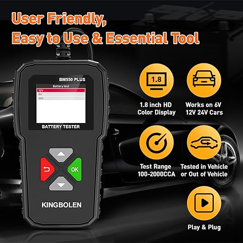 Miniatura 8 de KINGBOLEN BM550 Plus 6V-24V 100-2000 CCA Probador de batería de coche, analizador de forma de onda de voltaje para automóviles, camiones, SUV