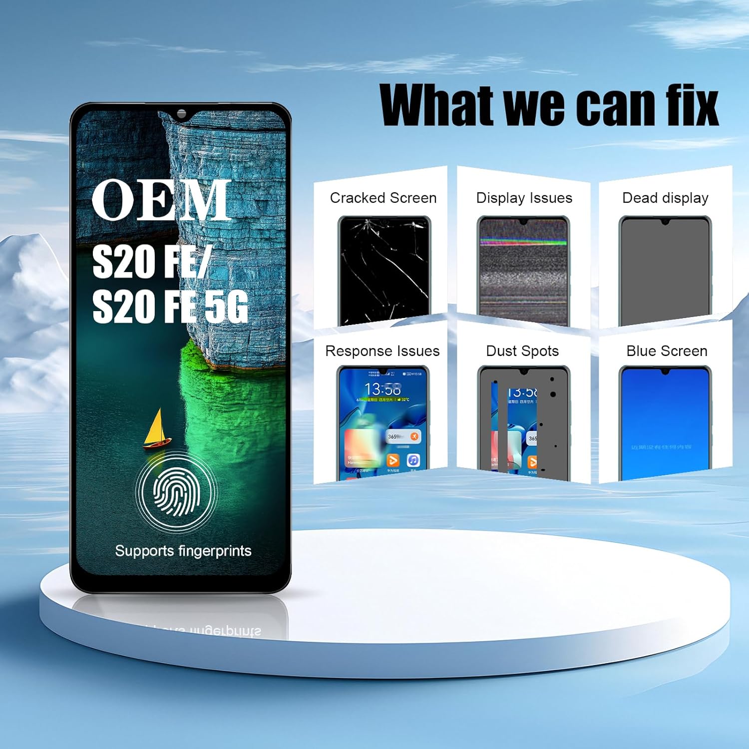 OEM AMOLED for Samsung Galaxy S20 FE 5G Screen Replacement Kit LCD Display Digitizer Assembly Touch Screen SM-G781U1/DS SM-G781U G781W 6.5 inch (Black with Frame)