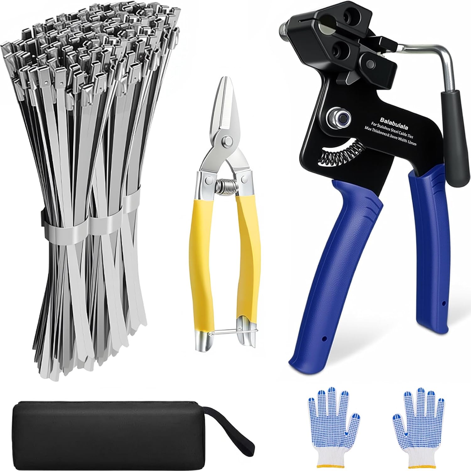 2025 Upgraded Stainless Steel Cable Tie Gun with 200pcs 11.8inch Metal Zip Ties, Fastening and Cutting Heavy Duty Stainless Steel Zip Ties for Chain Link Fence, Exhaust Pipe Outdoor