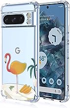 EASSGU TPU Silicone Case for Google Pixel 8 Pro (6.7 inches), Transparent Painted Pattern Protective Cover, Anti-Fall Phone Case - Flamingo 1