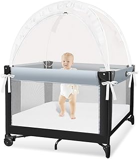 Pack N Play Tent - Mini Crib Tent to Keep Baby from Climbing Out - Crib Net to Keep Baby in - Pop Up Breathable Cribs Cover - Canopy with Upgrade Strong Mesh and Durable Zipper (White, Small)