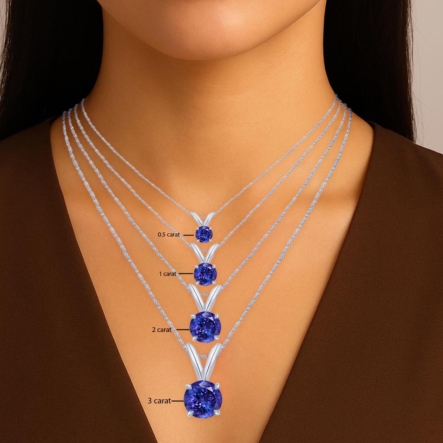 Houston Diamond District 0.5 to 5 Carat Round Natural Real Tanzanite/Sapphire/Ruby/Emerald/Black/Brown/Blue Diamond Pendant Necklace AAA Quality - Image 3