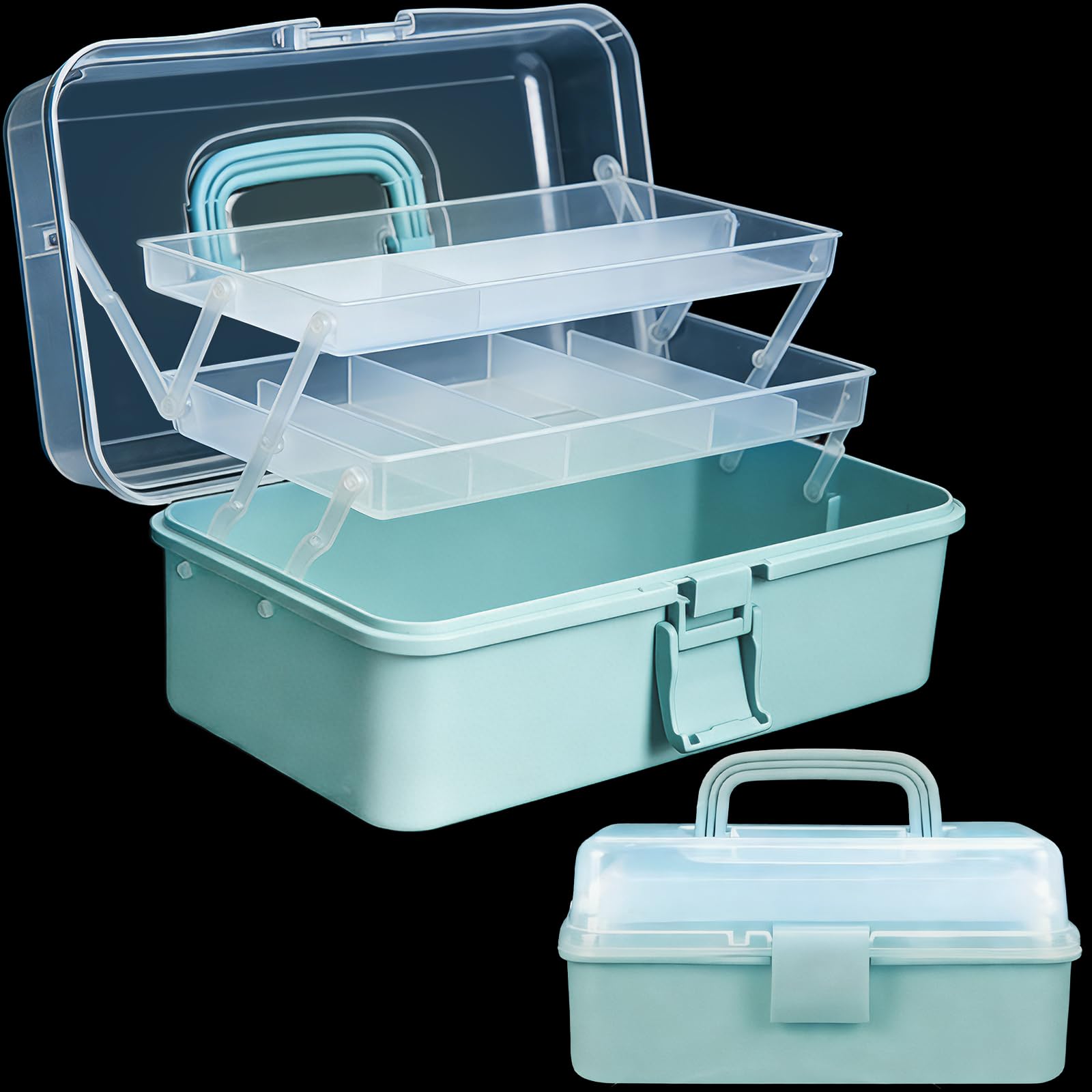 DUOFIRE 13in 3-Layer Craft Organizers Storage Sewing Box with Handle Blue