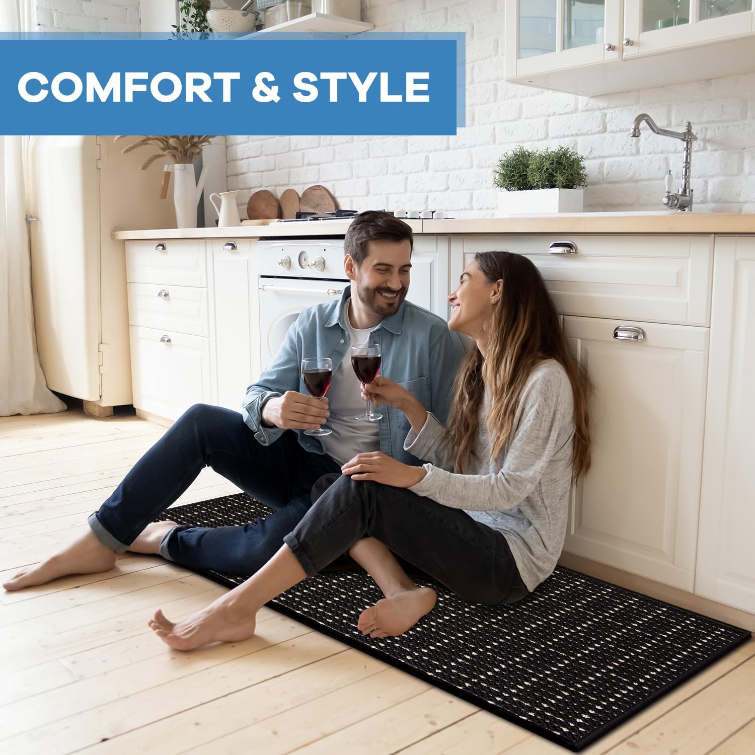 eqivei Kitchen Rugs Non Skid Washable Set of 2 PCS, 20"x 47"+20"x 32", Absorbent Runner Rugs Front of Sink, Kitchen Mats for Floor, Home Decor Accessories
