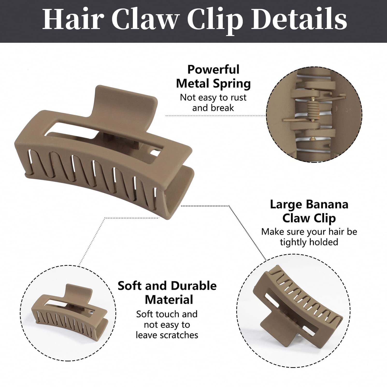 Somnr® 3 PCS Claw Hair Clips for Women and Girls 3.4"ABS Material Anti Slip Strong Hold Rectangle Hair Claw - Image 2