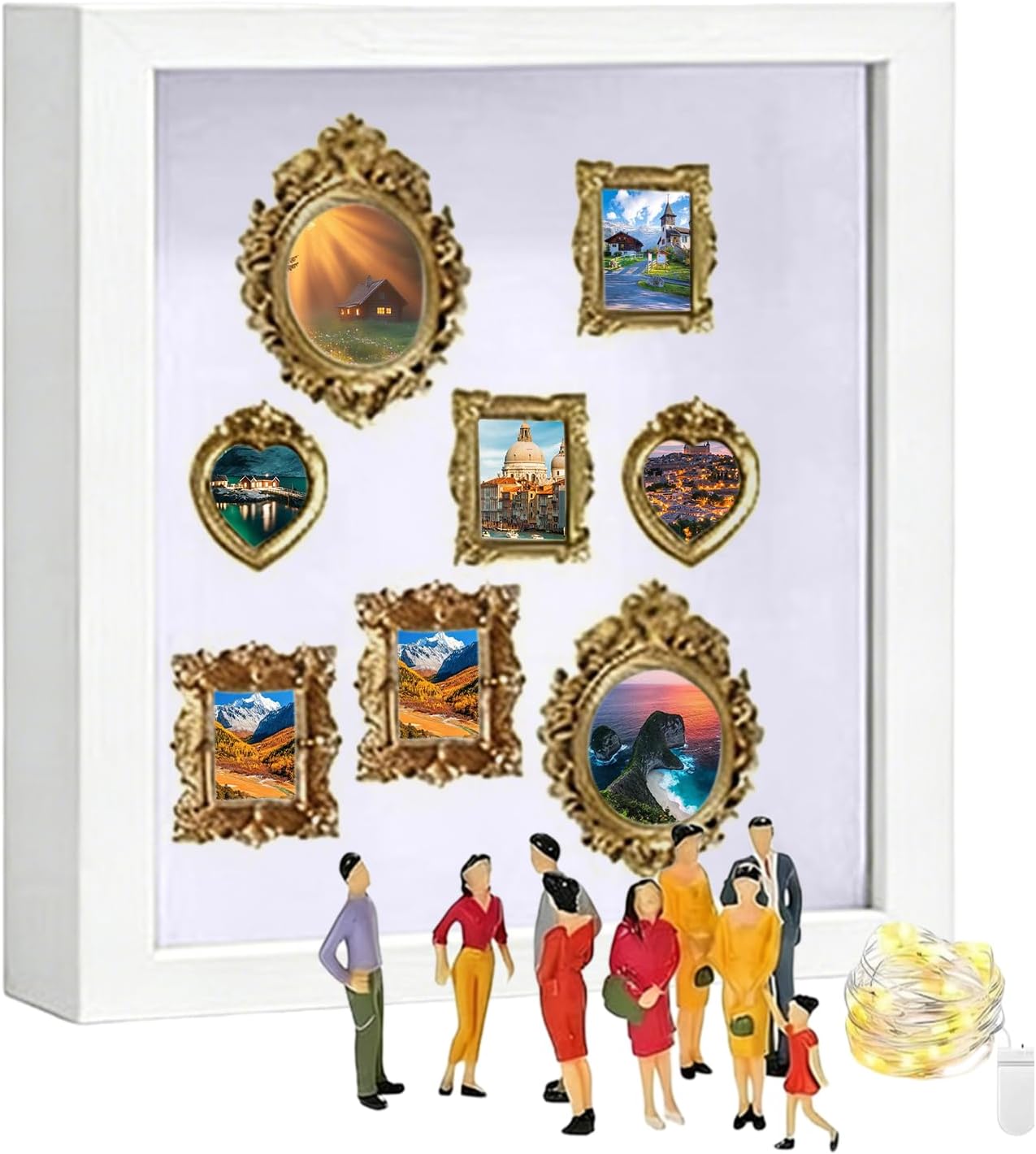 – DIY Mini Museum Silhouette Box | Shadow Box Frame Kit | Mini Gold Picture Frames Memory Boxes with Lights & Figurines | Vintage Photo Frame Display Shadow Boxes for Valentine Day, Home Decor