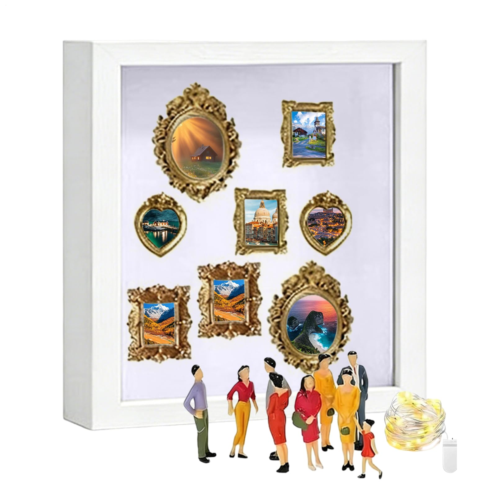 – DIY Mini Museum Silhouette Box | Shadow Box Frame Kit | Mini Gold Picture Frames Memory Boxes with Lights & Figurines | Vintage Photo Frame Display Shadow Boxes for Valentine Day, Home Decor