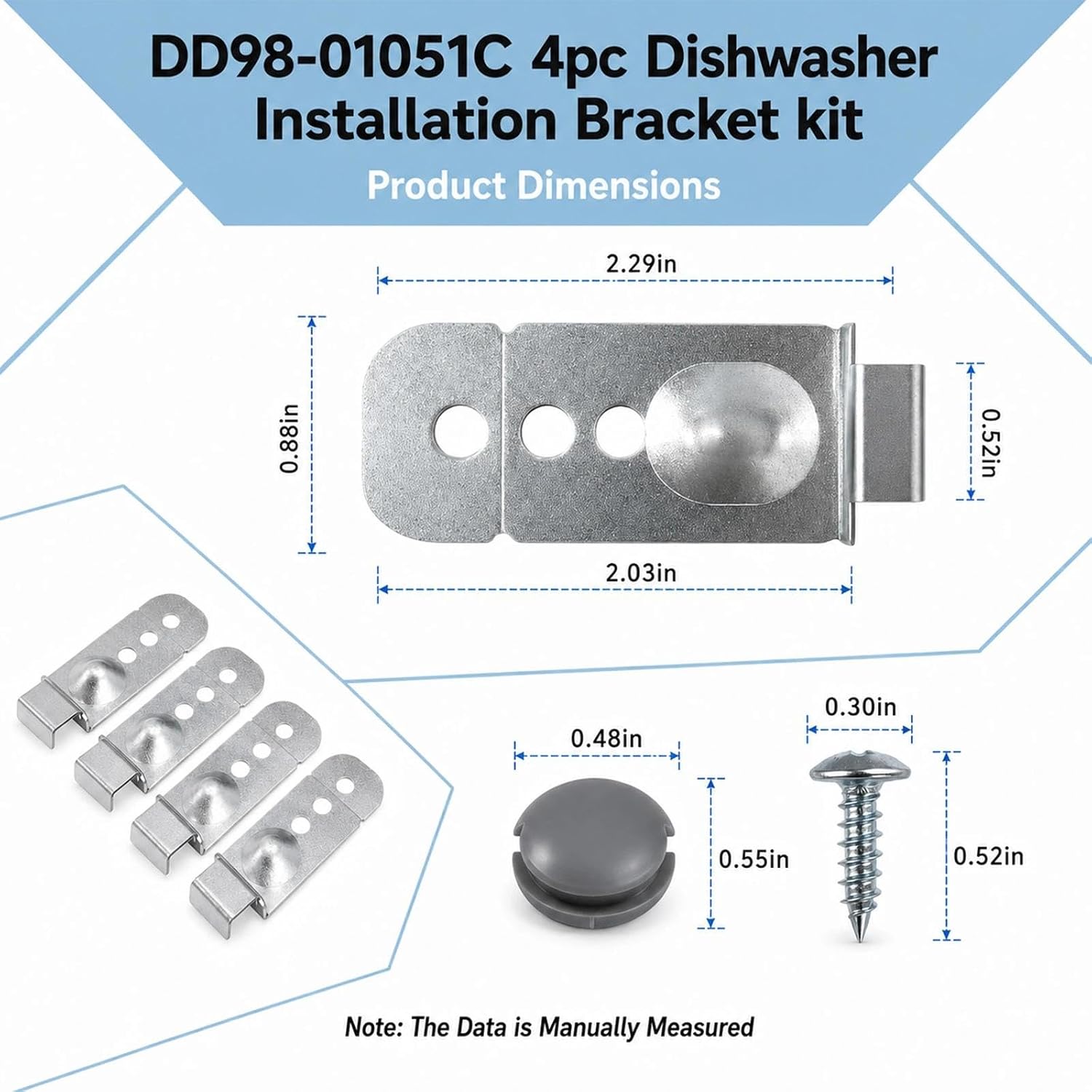 4 Pack DD98-01051C Dishwasher Installation Bracket Kit Compatible with Samsung Dishwasher DW80M DW80R Series, Mounting 4 Bracket Clips with 12 Long Screws and Screw Caps