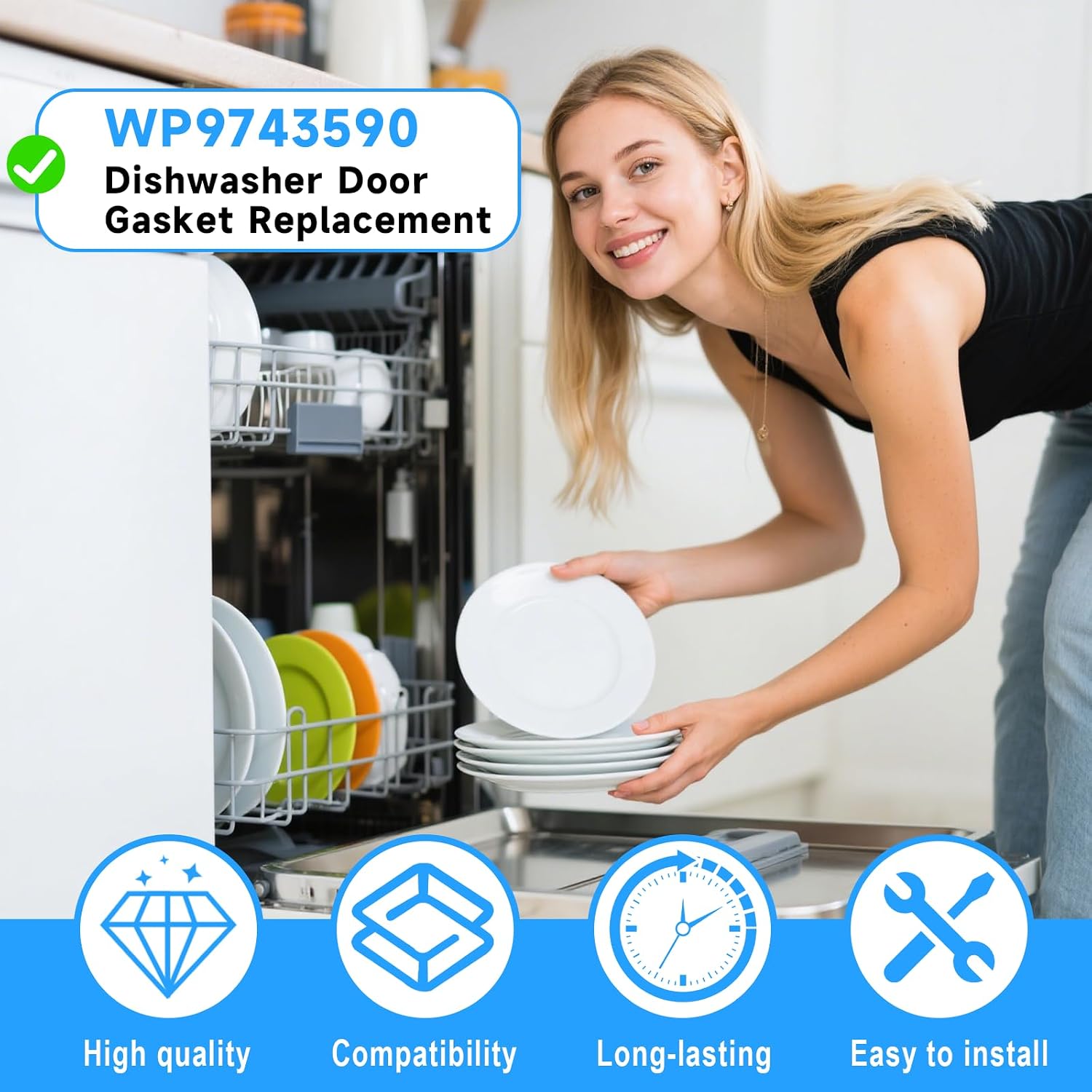 Upgrade WP9743590 Dishwasher Door Seal Gasket For Whirlpool Kenmore 665 Dishwasher Seal Replacement, Replaces 9743590 747581 AP6013857
