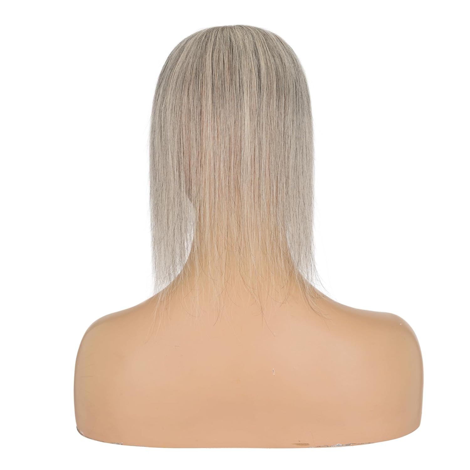 Hairro Human Hair Topper, Clips in 100% Real Hairpieces with 4"x 4.7" Silk Base for Women, for High Hairline/Covering Greyish Thin Hair on Top, 6 Inch Blondish Grey Mix Silver