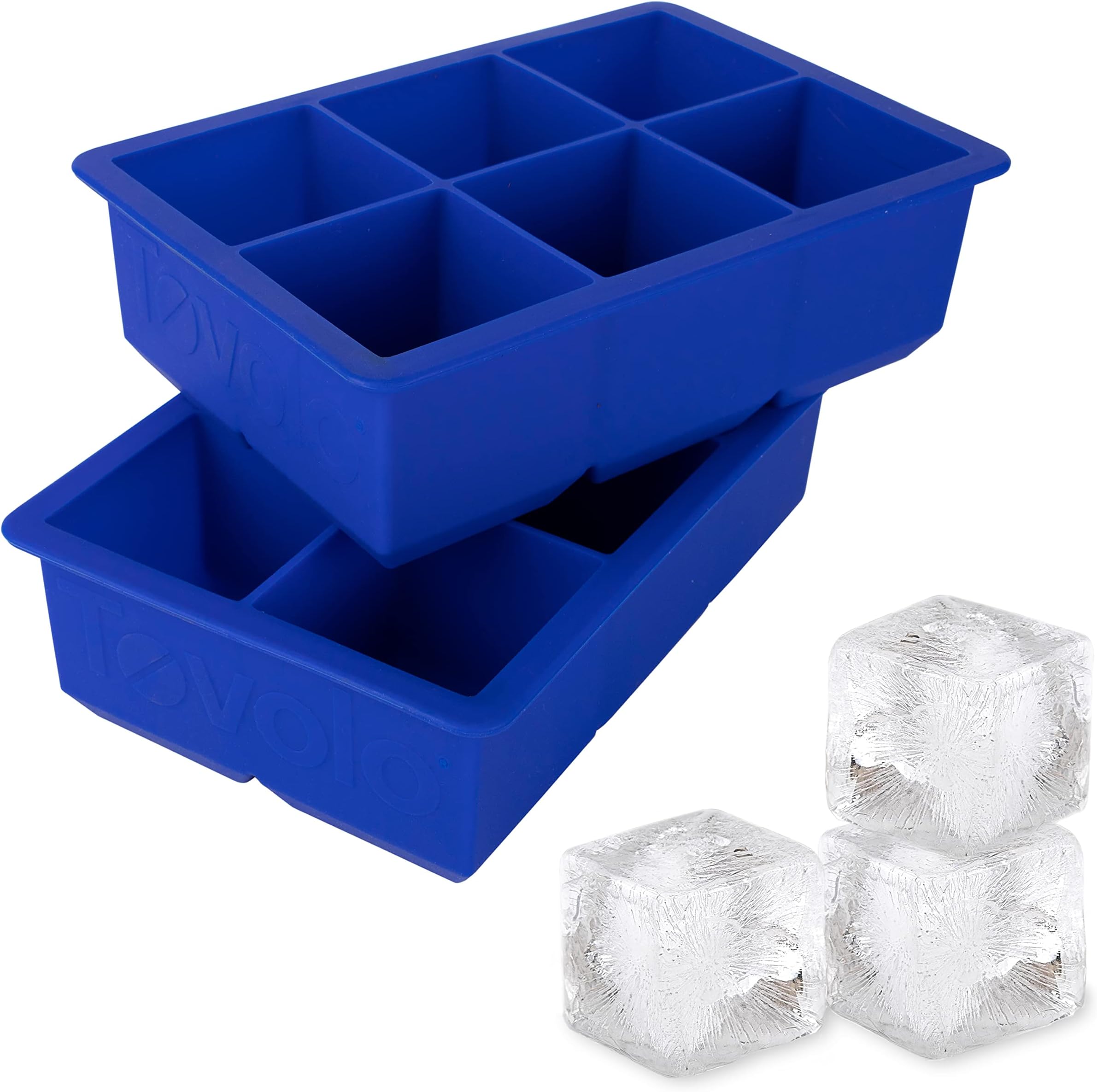 Tovolo Large 2” King Cube Ice Tray Pack of 2 Stratus Blue Ice Cube Trays for Whiskey Cocktails Smoothies, Big Square Ice Cube Mold Silicone Freezer Tray for Perfect Cubes BPA Free Dishwasher Safe