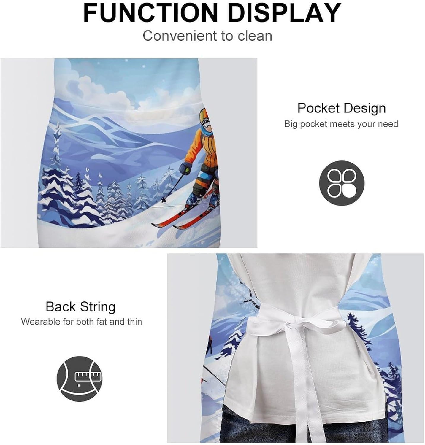Winter Skiing Apron Adjustable Chef Apron with Pocket for Men Women Waterproof Bib Apron Durable Cooking Apron for BBQ Baking Kitchen Cooking Apron