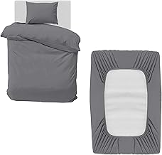 MOONLIGHT20015 Single Bedding Set 3 Piece Duvet Cover Fitted Sheet with Pillow case Soft Brushed Microfiber Duvet Cover sets Grey